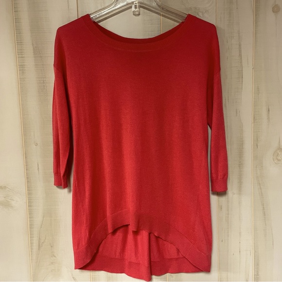 W by Worth Sweaters - W By Worth Peach Pink 3/4 Sleeve Cashmere Blend Hi Low Zipper Back Sweater Sz P